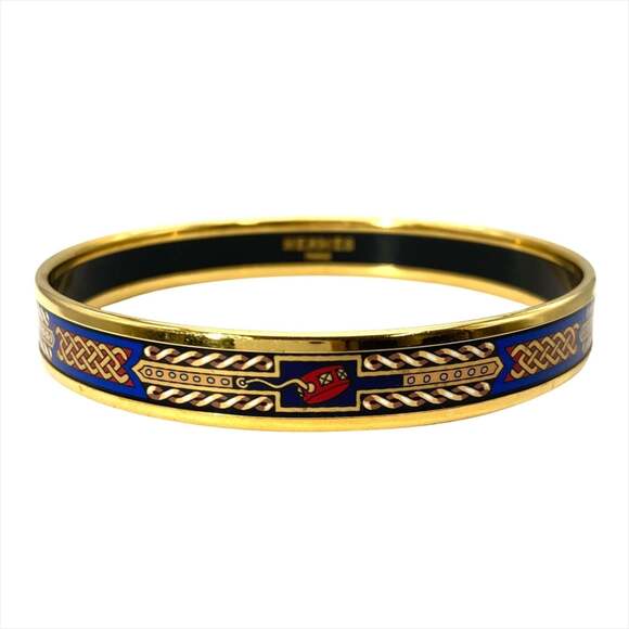 Hermes HERMES enamel PM bangle cuff in blue and gold hardware multicolor for ...